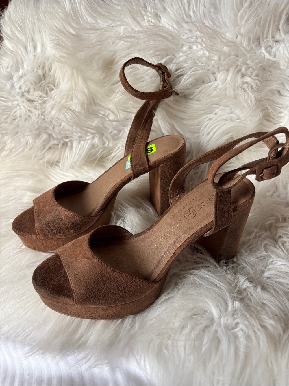 Chinese Laundry Brown Suede Platform Block Heel Sandals Size 6